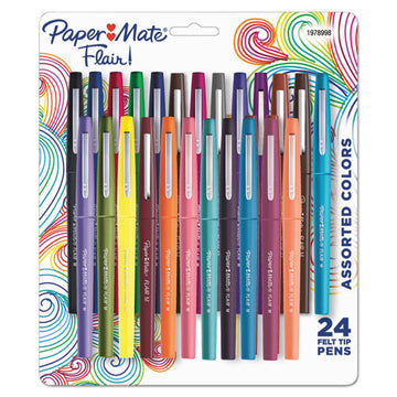 Paper Mate® Point Guard Flair Felt Tip Porous Point Pen, Stick, Medium 0.7 Mm, Assorted Tropical Vacation Ink And Barrel Colors, 24-pack freeshipping - TVN Wholesale